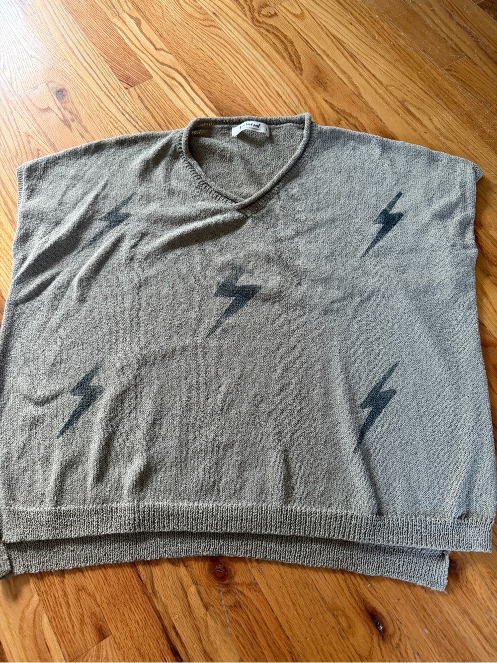 Three Bird Nest green V-Neck Sweater vest with Lightning Bolt Motif